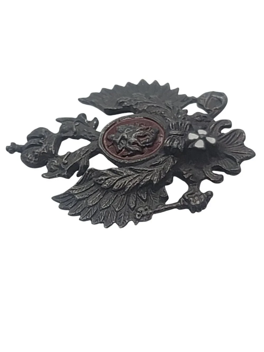 Russian Imperial Double-Headed Eagle Badge Metal Pin Enamel Vintage
